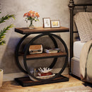 3-Tier Industrial End Table with Round Metal Frame