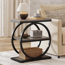 3-Tier Industrial End Table with Round Metal Frame