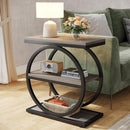 3-Tier Industrial End Table with Round Metal Frame