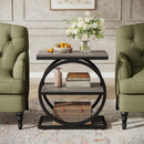 3-Tier Industrial End Table with Round Metal Frame