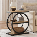 3-Tier Industrial End Table with Round Metal Frame