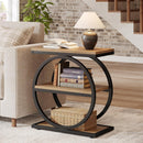 3-Tier Industrial End Table with Round Metal Frame