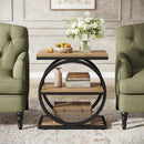 3-Tier Industrial End Table with Round Metal Frame