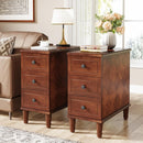 Wood Side Table, Fully Assembled Narrow Nightstand with 3 Drawers