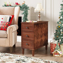 Wood Side Table, Fully Assembled Narrow Nightstand with 3 Drawers
