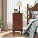 Wood Side Table, Fully Assembled Narrow Nightstand with 3 Drawers