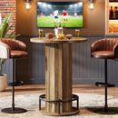 31" Round Bar Table, Farmhouse Bistro Pub Table with Footrest