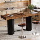 70.9" Counter Height Bar Table, Industrial Pub Table with Sturdy Hexagonal Base