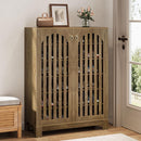 6-Tier Shoe Storage Cabinet with Louvered Doors, Oak