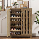 6-Tier Shoe Storage Cabinet with Louvered Doors, Oak