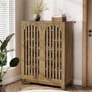 6-Tier Shoe Storage Cabinet with Louvered Doors, Oak
