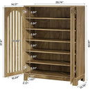 6-Tier Shoe Storage Cabinet with Louvered Doors, Oak