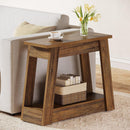 2-Tier Wood Side Table with 2 Storage Shelves for Living Room