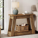 2-Tier Wood Side Table with 2 Storage Shelves for Living Room