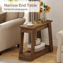 2-Tier Wood Side Table with 2 Storage Shelves for Living Room