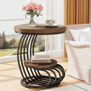 Round Side Table, 2-Tier Faux Marble End Table with Storage Shelf