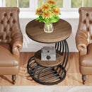 Round Side Table, 2-Tier Faux Marble End Table with Storage Shelf