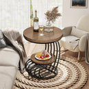 Round Side Table, 2-Tier Faux Marble End Table with Storage Shelf