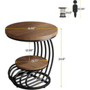 Round Side Table, 2-Tier Faux Marble End Table with Storage Shelf