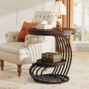 Round Side Table, 2-Tier Faux Marble End Table with Storage Shelf