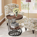 Round Side Table, 2-Tier Faux Marble End Table with Storage Shelf