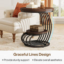 Round Side Table, 2-Tier Faux Marble End Table with Storage Shelf