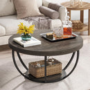 Wooden Coffee Table, 2-Tier Round Central Cocktail Table with Shelves