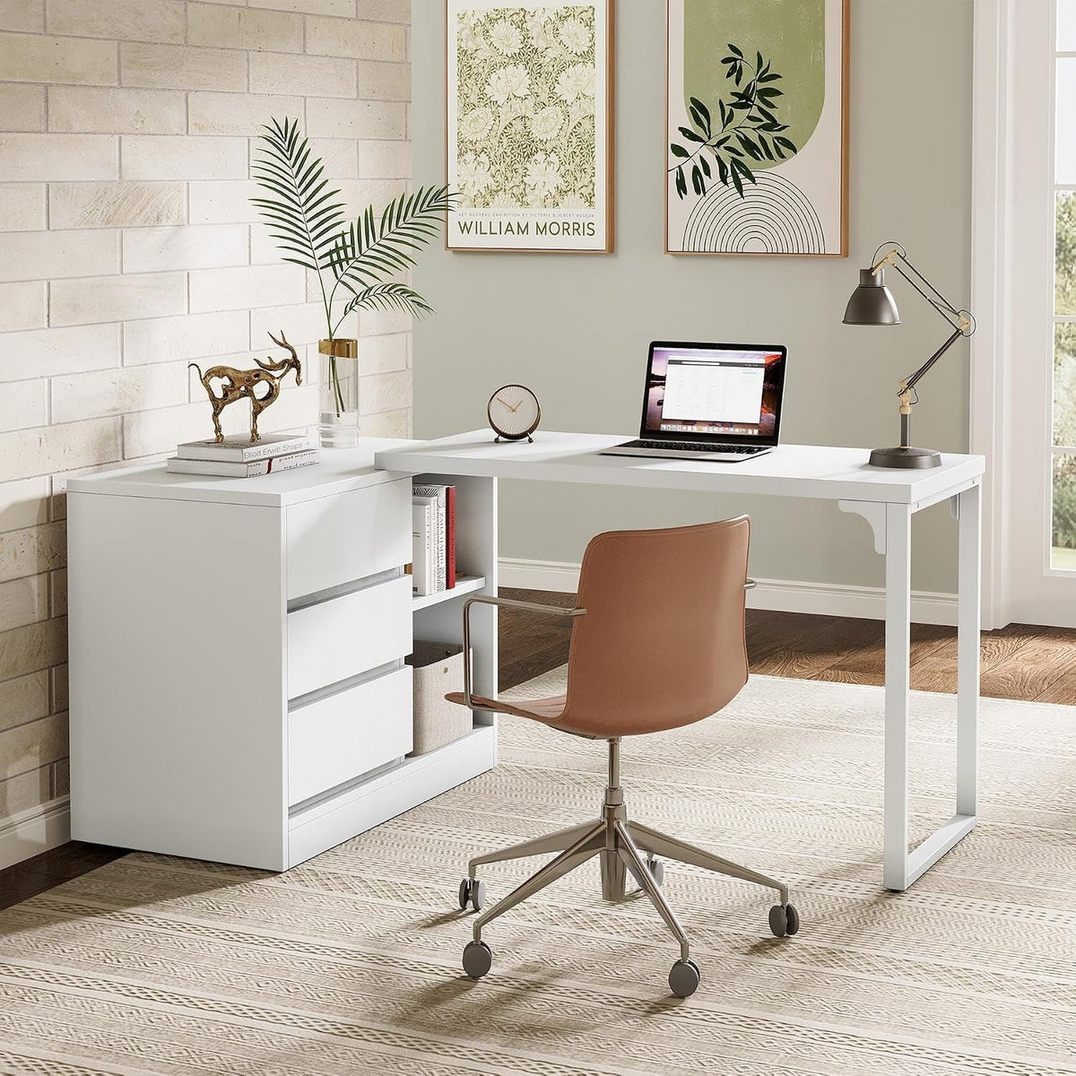 L-Shaped Computer Desk with Drawers & Storage Cabinet, Reversible Corner Desk