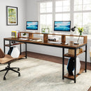 78.7" Ergonomic Computer Desk for Two with Monitor Stand & 4 Open Shelves