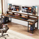 78.7" Ergonomic Computer Desk for Two with Monitor Stand & 4 Open Shelves