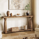 63" Solid Wood Console Table, Narrow Sofa Entryway Table with 2-Tier Storage