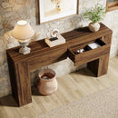 Rustic Wood Grain Console Table with Hidden Drawers