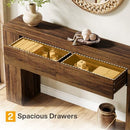 Rustic Wood Grain Console Table with Hidden Drawers