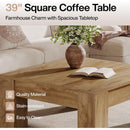Square Coffee Table, 39" Farmhouse Wood Coffee Table with Sturdy Legs