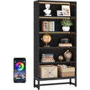 70.8-Inch Tall Bookcase with LED Lights, 5-Tier Black Bookshelf Organizer