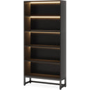 70.8-Inch Tall Bookcase with LED Lights, 5-Tier Black Bookshelf Organizer