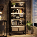 70.8-Inch Tall Bookcase with LED Lights, 5-Tier Black Bookshelf Organizer