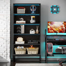 70.8-Inch Tall Bookcase with LED Lights, 5-Tier Black Bookshelf Organizer
