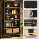 70.8-Inch Tall Bookcase with LED Lights, 5-Tier Black Bookshelf Organizer