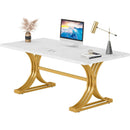 Modern Executive Computer Desk with Faux Marble Tabletop