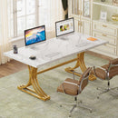 Modern Executive Computer Desk with Faux Marble Tabletop