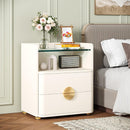 Bedside Table, 2-Drawer Modern Nightstand with Open Storage