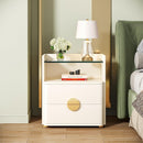 Bedside Table, 2-Drawer Modern Nightstand with Open Storage