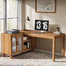 59" L-Shaped Computer Desk with Storage Cabinet, Home Office Corner Desk