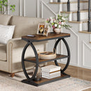 Side Table, Narrow 3-Tier End Table with Oval Metal Frame