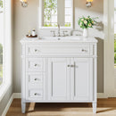 36 Inch Bathroom Vanity with Sink, Modern Freestanding Cabinet with 3 Drawers & 2 Doors, Solid Wood Frame, White