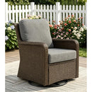 Outdoor Wicker Swivel Rocking Chair with Thick Gray Cushions, Patio Rattan Chair