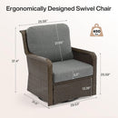 Outdoor Wicker Swivel Rocking Chair with Thick Gray Cushions, Patio Rattan Chair