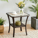 Outdoor Patio Side Table, 2-Tier Rattan End Table for Porch
