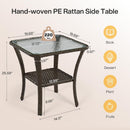 Outdoor Patio Side Table, 2-Tier Rattan End Table for Porch